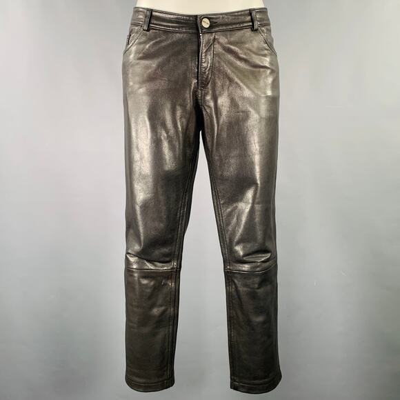 ANINE BING Size M Black Lambskin Leather Cropped Casual Pants,All Products : American Fashion Style Bags On Sale